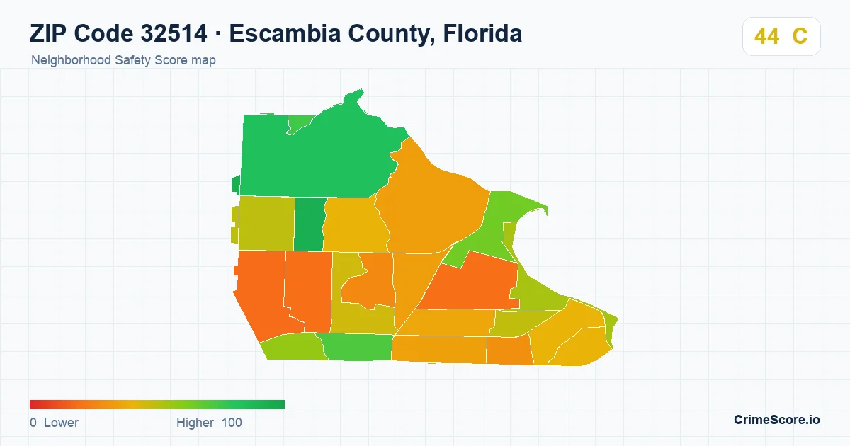 ZIP Code 32514 in Escambia County, Florida neighborhood Safety Score map