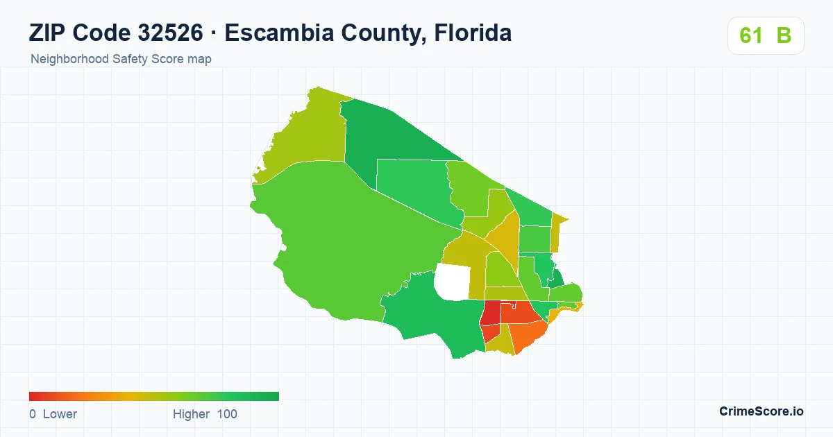 ZIP Code 32526 in Escambia County, Florida neighborhood Safety Score map
