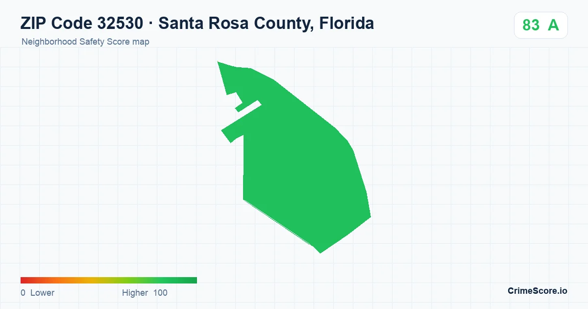 ZIP Code 32530 in Santa Rosa County, Florida neighborhood Safety Score map