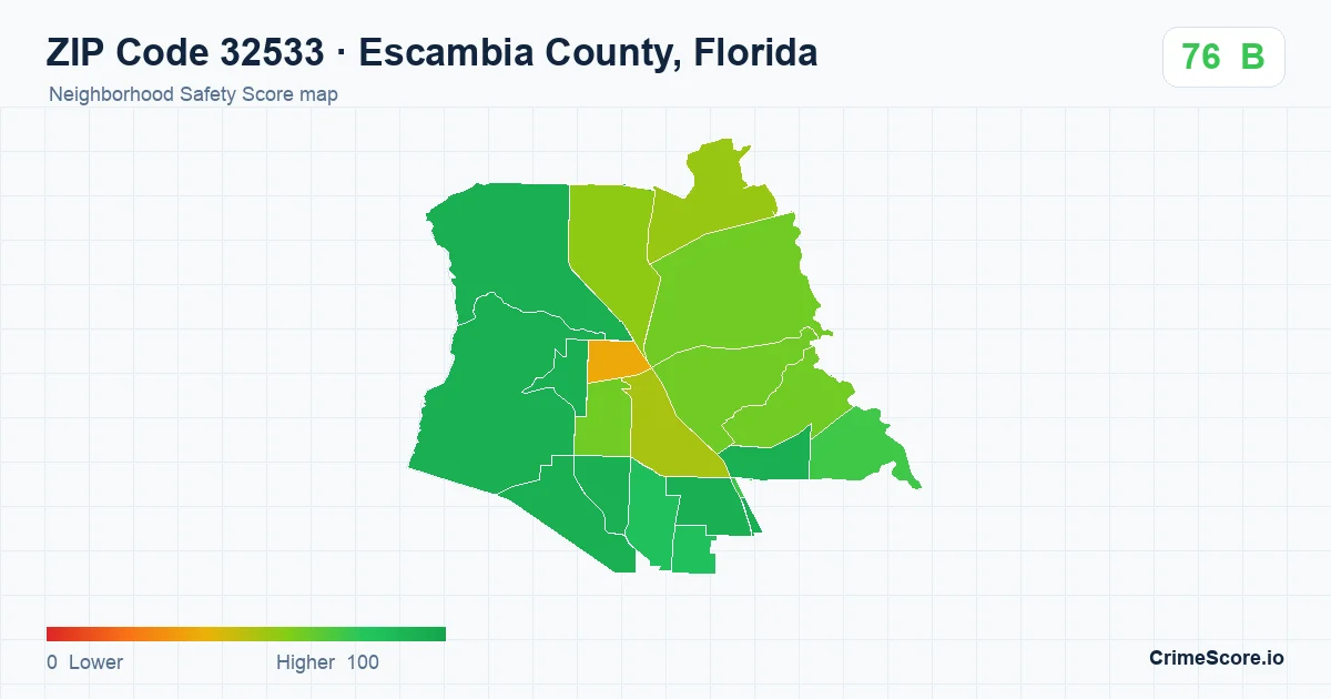 ZIP Code 32533 in Escambia County, Florida neighborhood Safety Score map