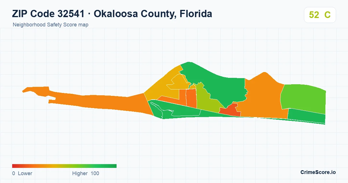 ZIP Code 32541 in Okaloosa County, Florida neighborhood Safety Score map