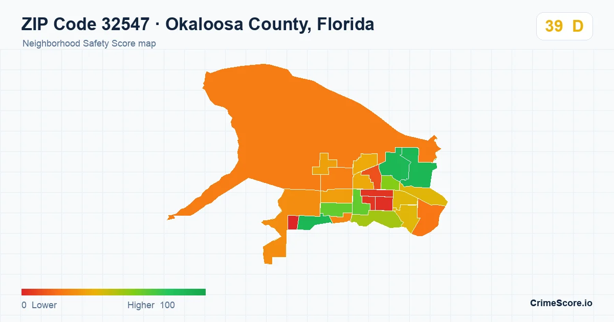 ZIP Code 32547 in Okaloosa County, Florida neighborhood Safety Score map