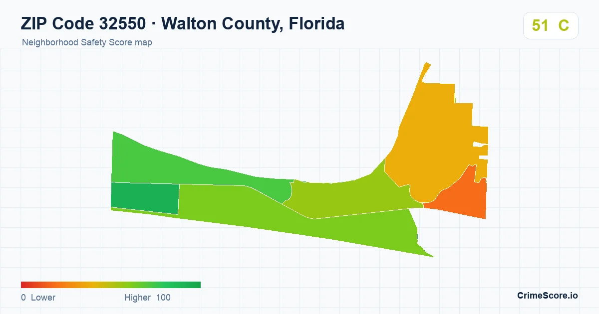 ZIP Code 32550 in Walton County, Florida neighborhood Safety Score map