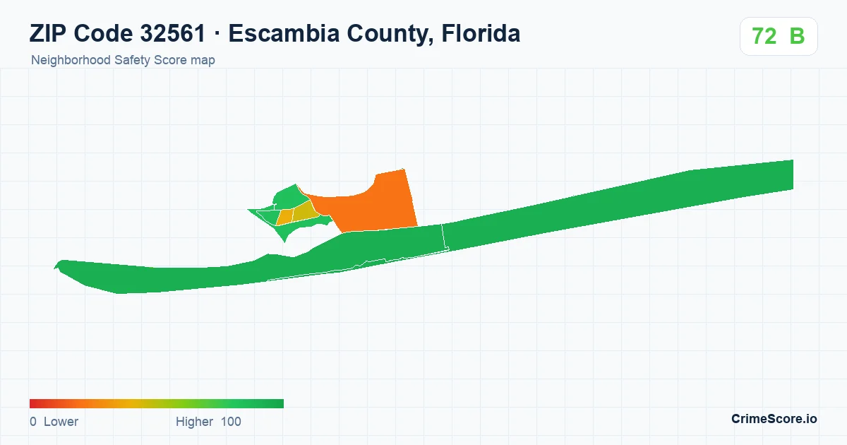 ZIP Code 32561 in Escambia County, Florida neighborhood Safety Score map