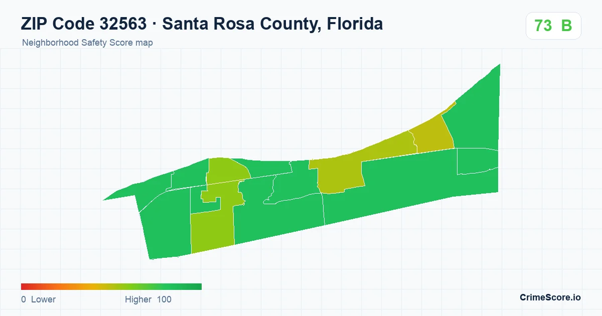ZIP Code 32563 in Santa Rosa County, Florida neighborhood Safety Score map