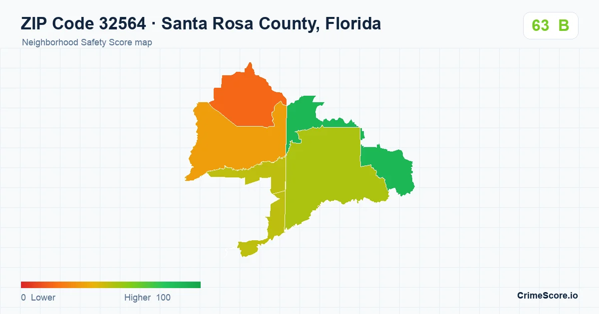 ZIP Code 32564 in Santa Rosa County, Florida neighborhood Safety Score map