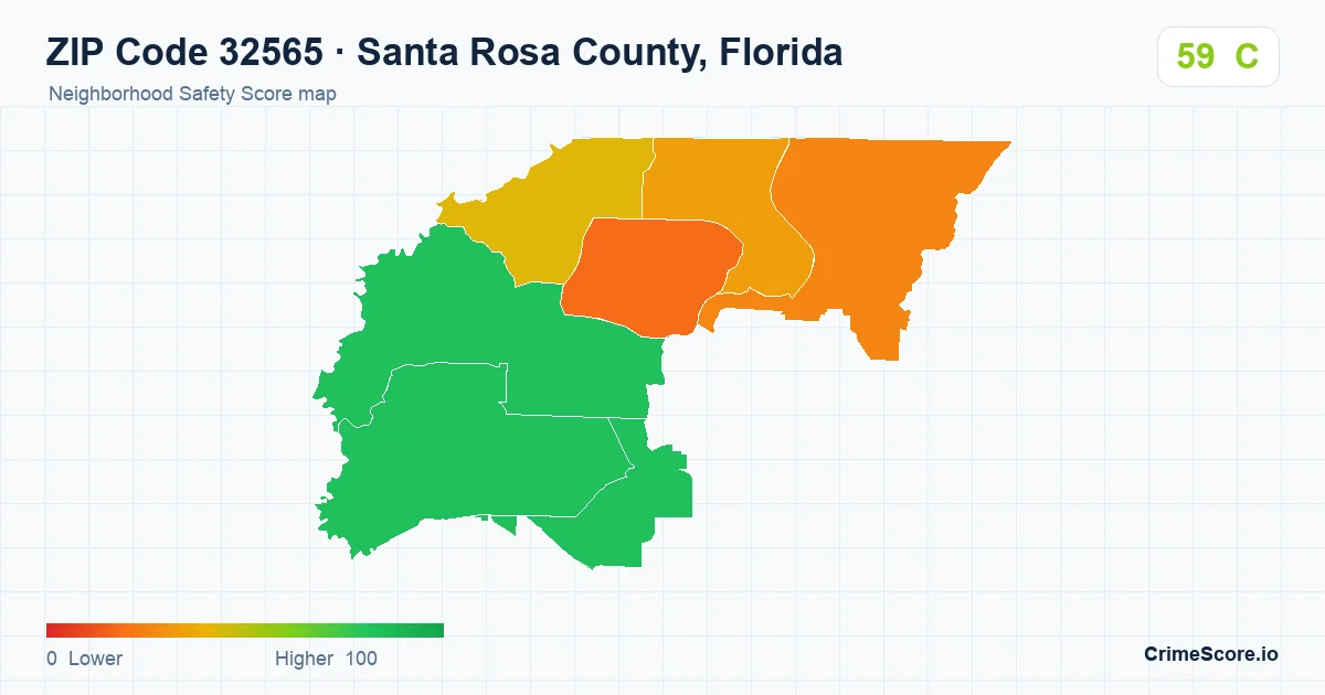 ZIP Code 32565 in Santa Rosa County, Florida neighborhood Safety Score map