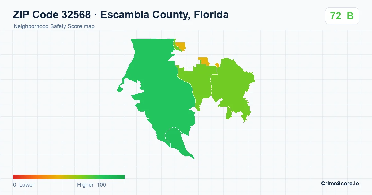 ZIP Code 32568 in Escambia County, Florida neighborhood Safety Score map