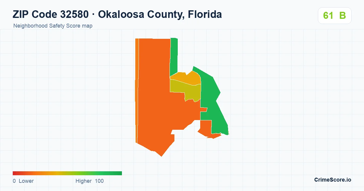 ZIP Code 32580 in Okaloosa County, Florida neighborhood Safety Score map