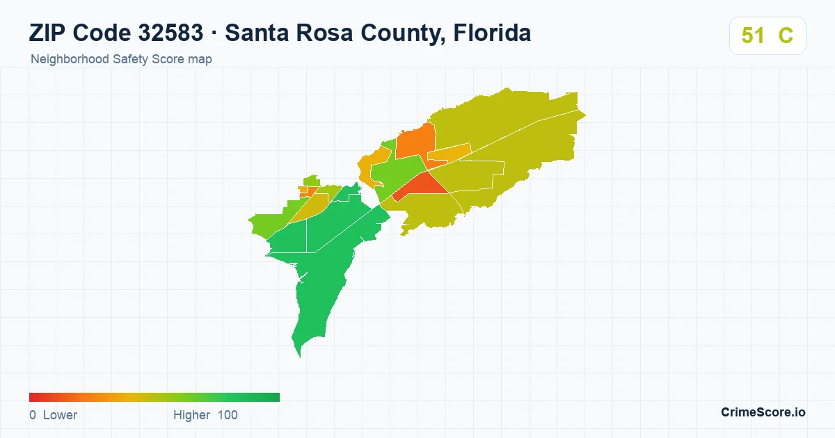ZIP Code 32583 in Santa Rosa County, Florida neighborhood Safety Score map