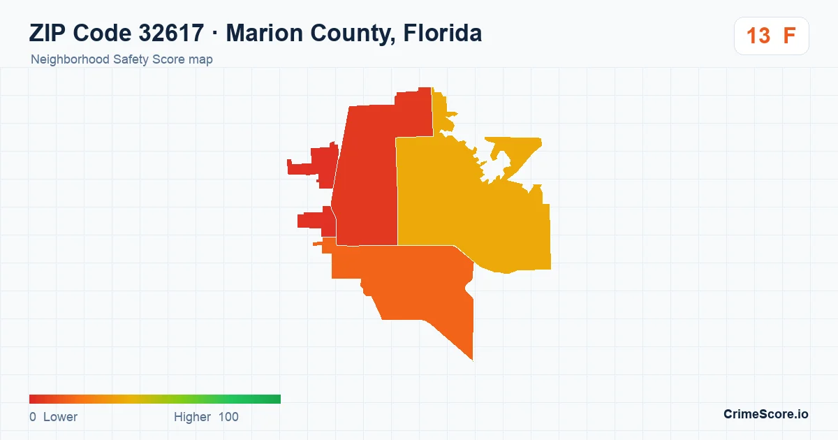 ZIP Code 32617 in Marion County, Florida neighborhood Safety Score map