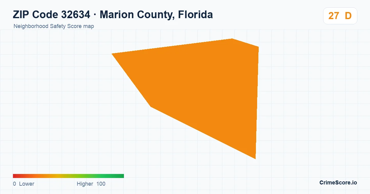 ZIP Code 32634 in Marion County, Florida neighborhood Safety Score map