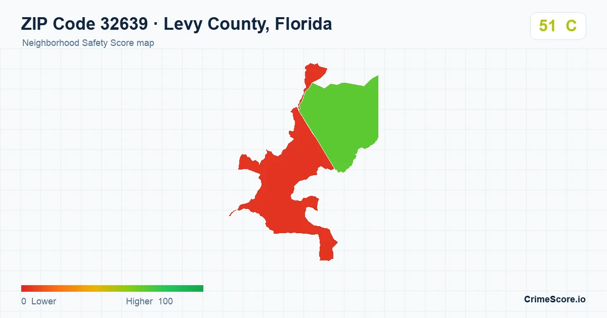 ZIP Code 32639 in Levy County, Florida neighborhood Safety Score map