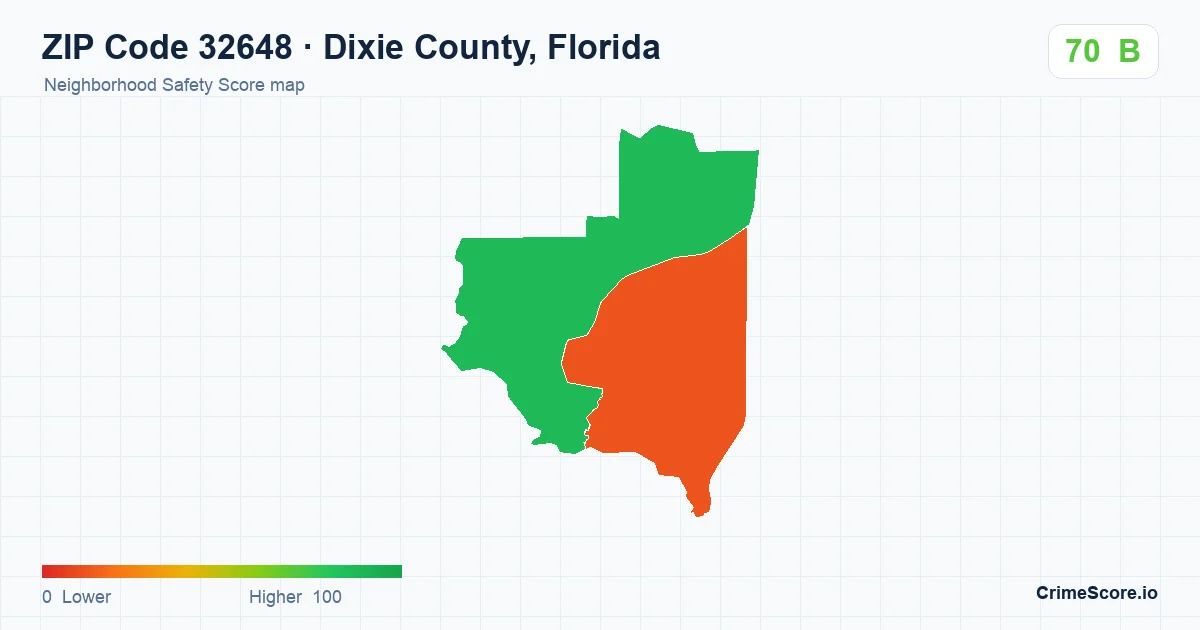 ZIP Code 32648 in Dixie County, Florida neighborhood Safety Score map