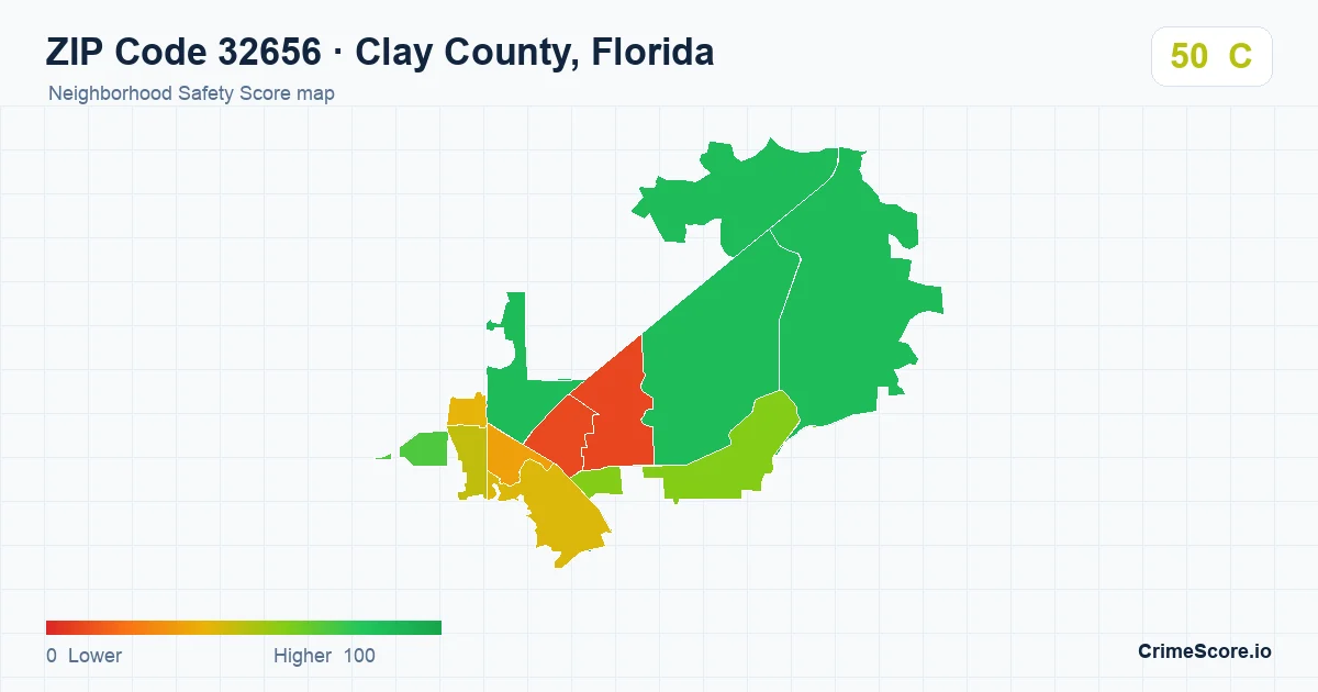 ZIP Code 32656 in Clay County, Florida neighborhood Safety Score map