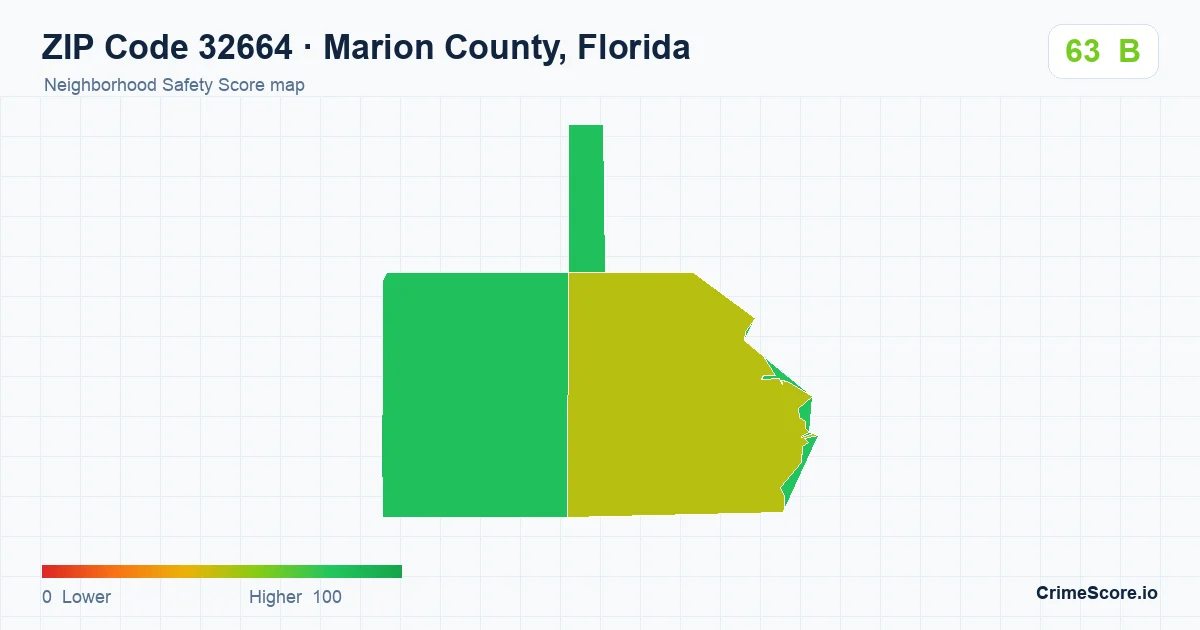 ZIP Code 32664 in Marion County, Florida neighborhood Safety Score map