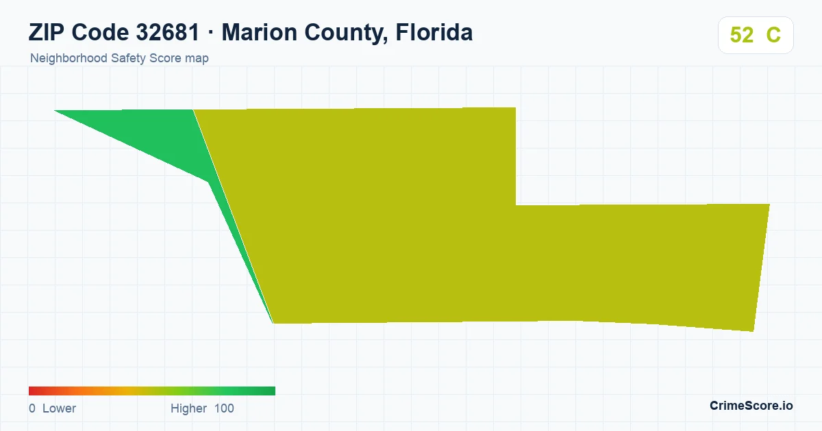 ZIP Code 32681 in Marion County, Florida neighborhood Safety Score map