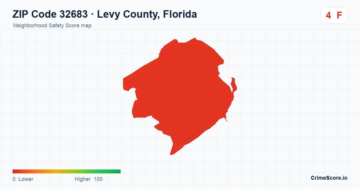 ZIP Code 32683 in Levy County, Florida neighborhood Safety Score map