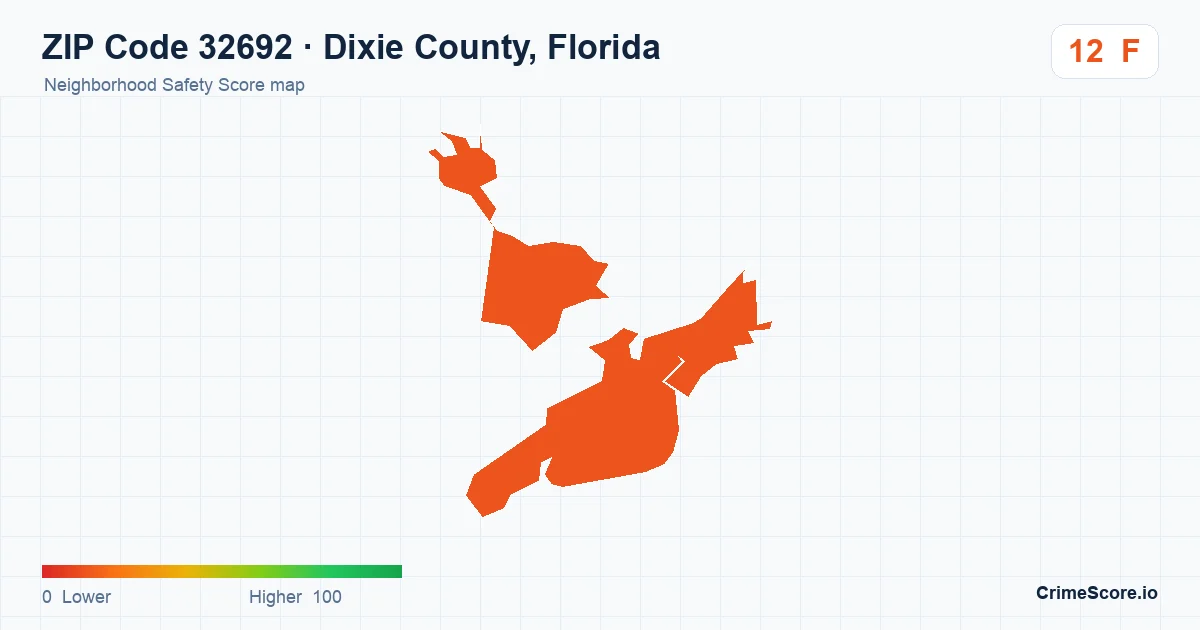 ZIP Code 32692 in Dixie County, Florida neighborhood Safety Score map