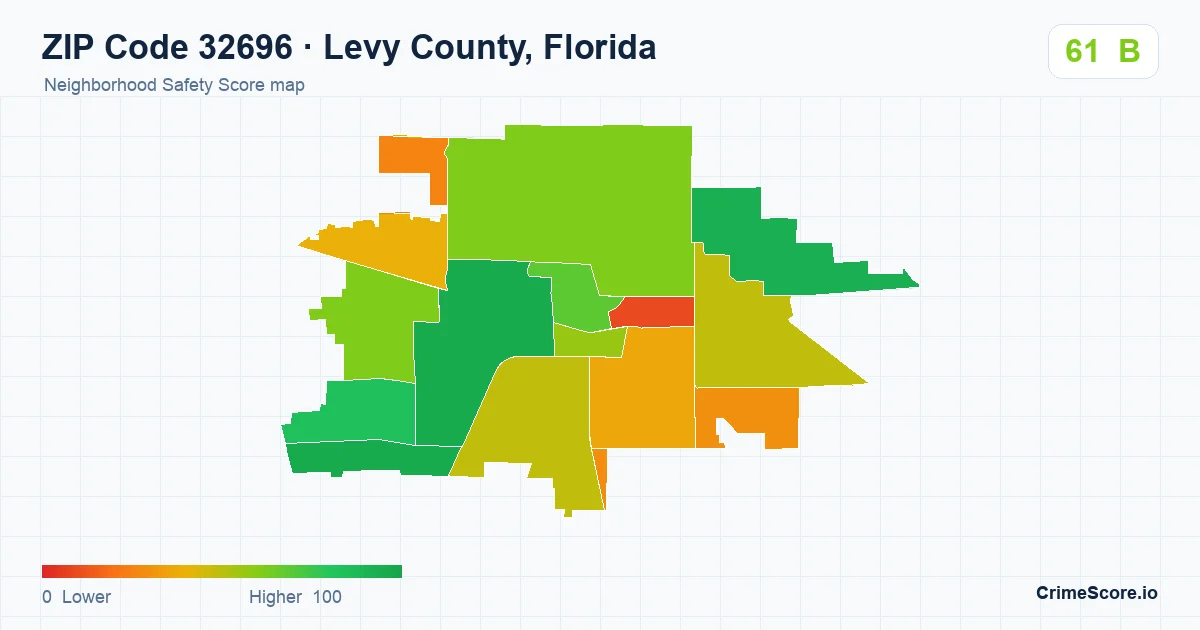 ZIP Code 32696 in Levy County, Florida neighborhood Safety Score map