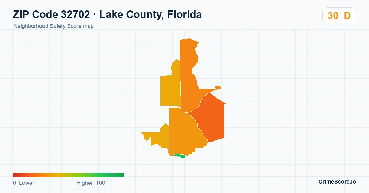 ZIP Code 32702 in Lake County, Florida neighborhood Safety Score map