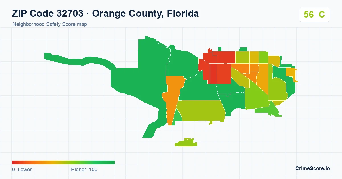 ZIP Code 32703 in Orange County, Florida neighborhood Safety Score map