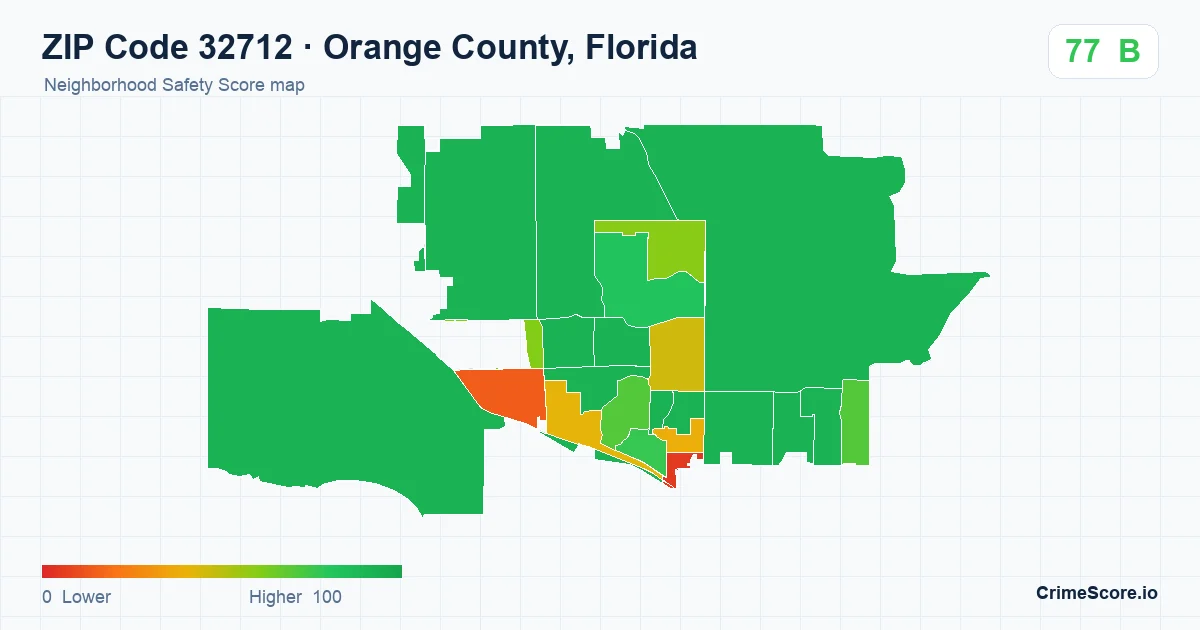ZIP Code 32712 in Orange County, Florida neighborhood Safety Score map