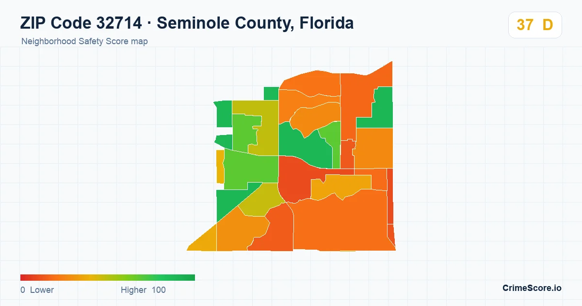 ZIP Code 32714 in Seminole County, Florida neighborhood Safety Score map