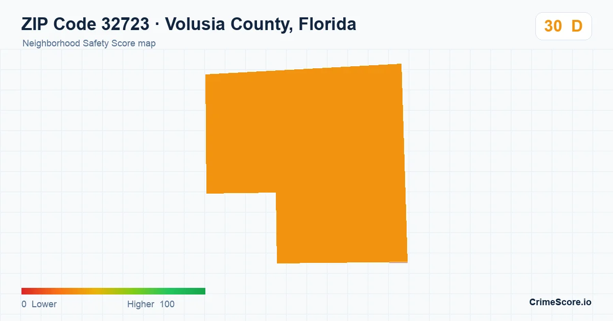 ZIP Code 32723 in Volusia County, Florida neighborhood Safety Score map