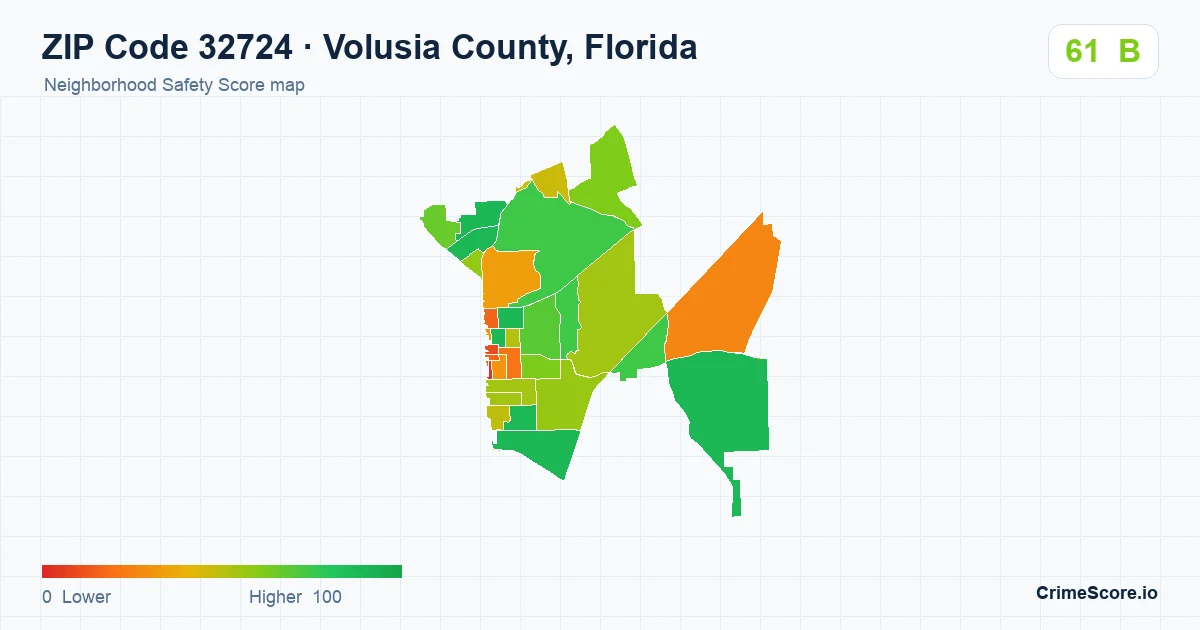 ZIP Code 32724 in Volusia County, Florida neighborhood Safety Score map