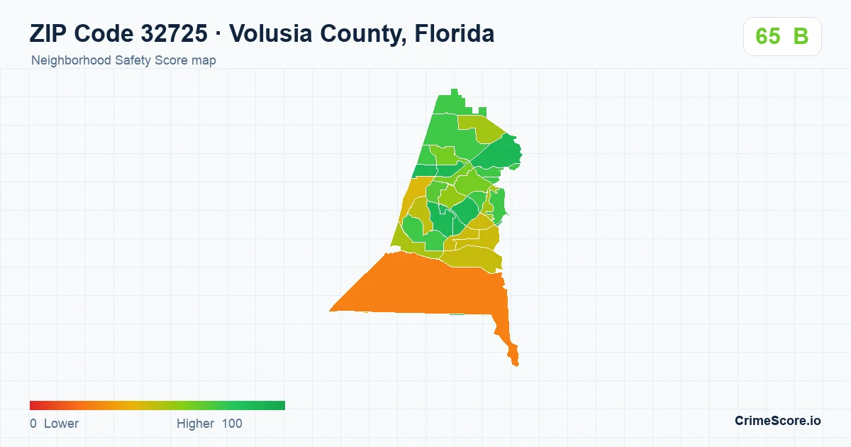 ZIP Code 32725 in Volusia County, Florida neighborhood Safety Score map