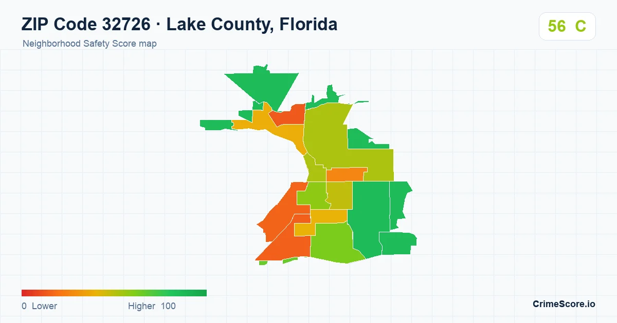 ZIP Code 32726 in Lake County, Florida neighborhood Safety Score map