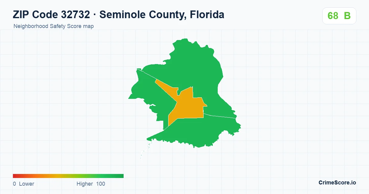 ZIP Code 32732 in Seminole County, Florida neighborhood Safety Score map