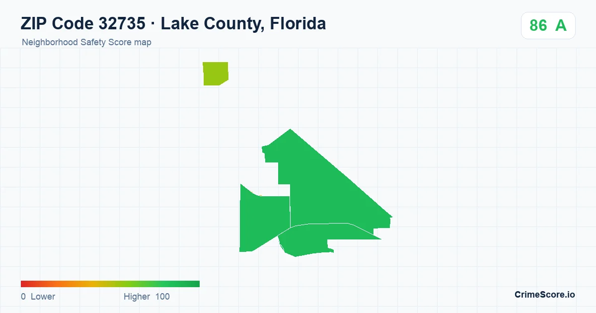 ZIP Code 32735 in Lake County, Florida neighborhood Safety Score map
