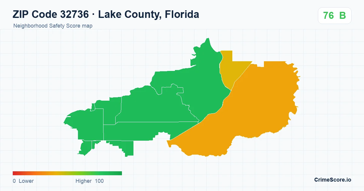 ZIP Code 32736 in Lake County, Florida neighborhood Safety Score map