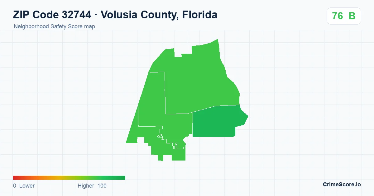 ZIP Code 32744 in Volusia County, Florida neighborhood Safety Score map
