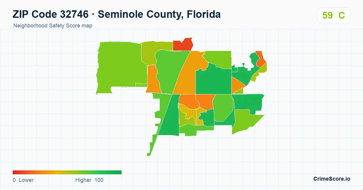 ZIP Code 32746 in Seminole County, Florida neighborhood Safety Score map