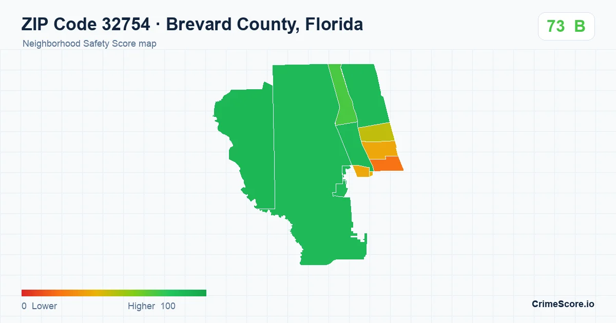 ZIP Code 32754 in Brevard County, Florida neighborhood Safety Score map