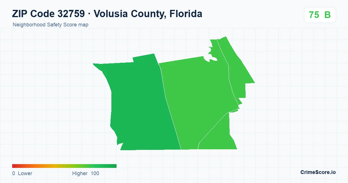 ZIP Code 32759 in Volusia County, Florida neighborhood Safety Score map