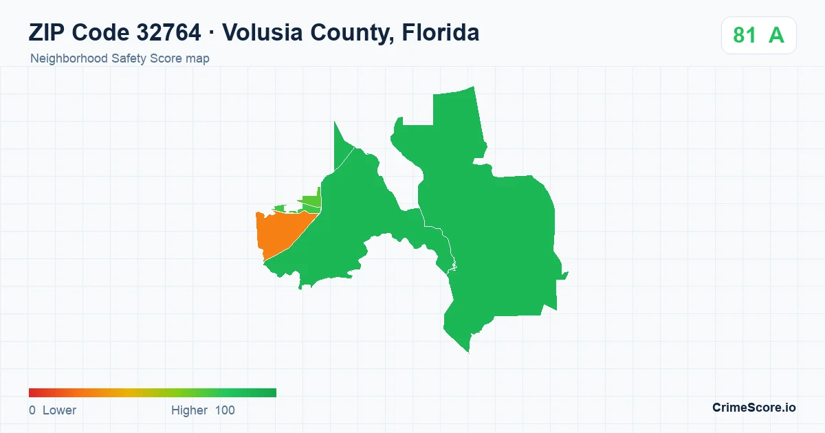 ZIP Code 32764 in Volusia County, Florida neighborhood Safety Score map
