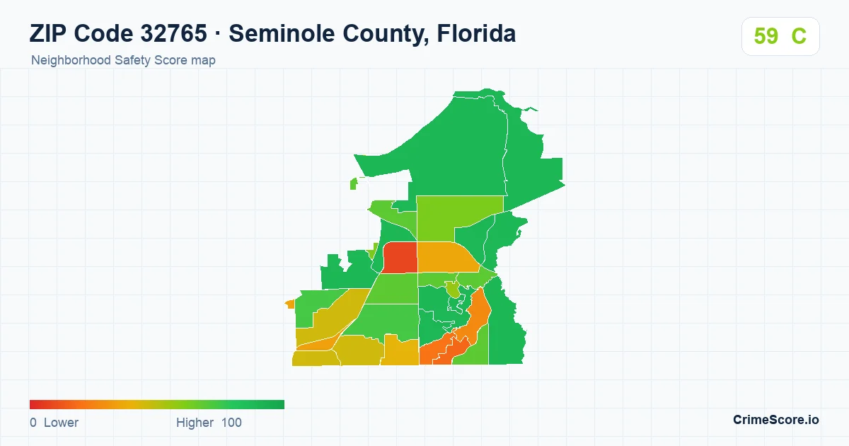 ZIP Code 32765 in Seminole County, Florida neighborhood Safety Score map