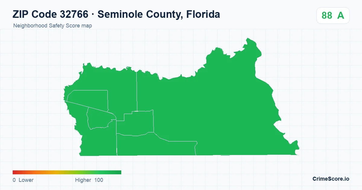 ZIP Code 32766 in Seminole County, Florida neighborhood Safety Score map