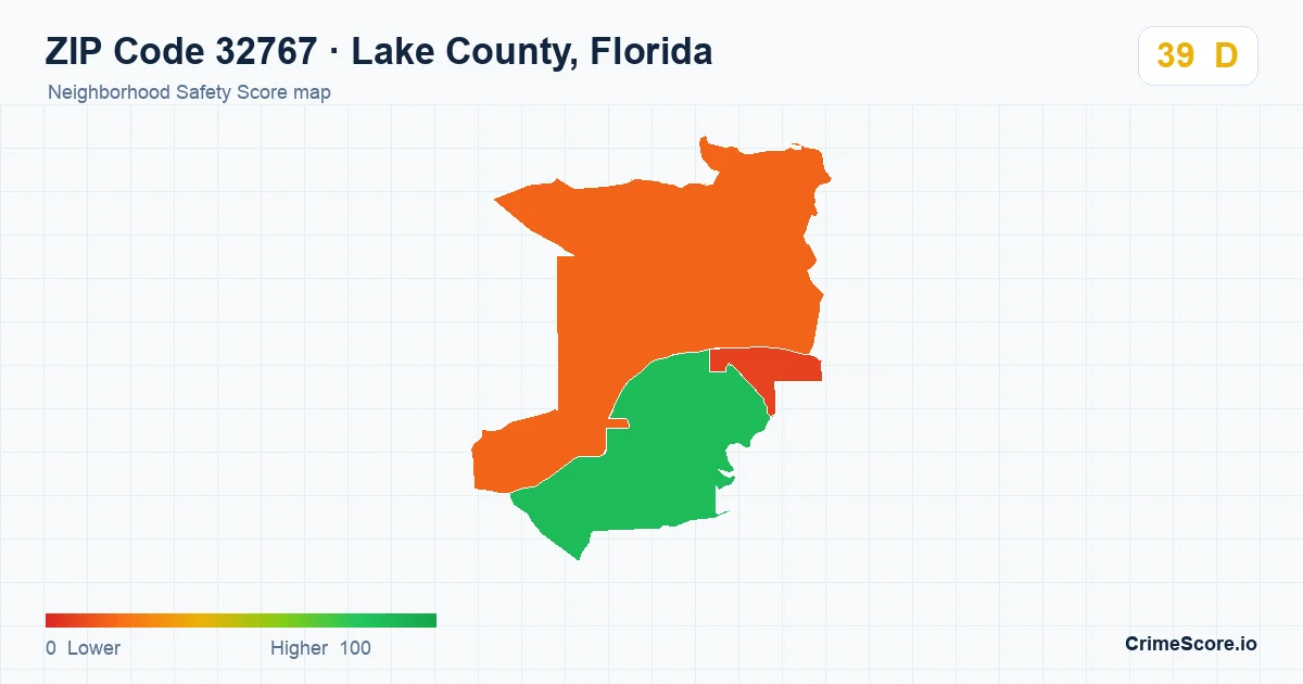 ZIP Code 32767 in Lake County, Florida neighborhood Safety Score map