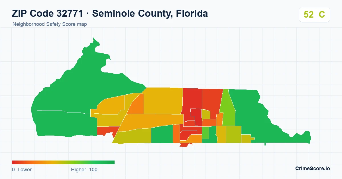 ZIP Code 32771 in Seminole County, Florida neighborhood Safety Score map
