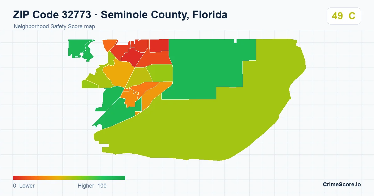 ZIP Code 32773 in Seminole County, Florida neighborhood Safety Score map