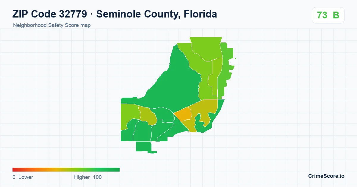 ZIP Code 32779 in Seminole County, Florida neighborhood Safety Score map