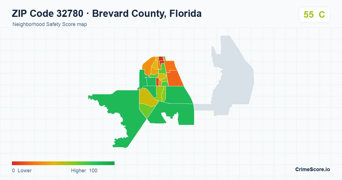 ZIP Code 32780 in Brevard County, Florida neighborhood Safety Score map
