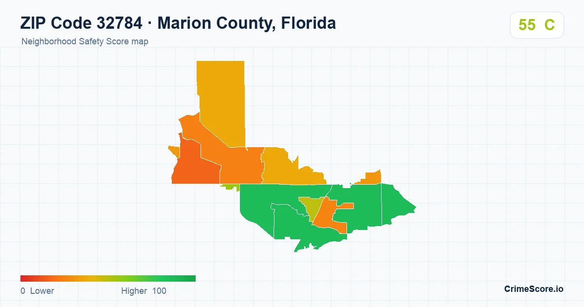 ZIP Code 32784 in Marion County, Florida neighborhood Safety Score map