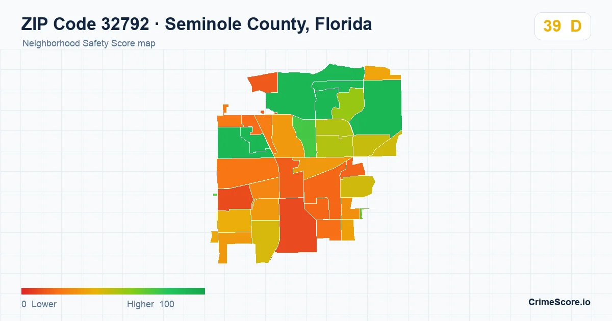 ZIP Code 32792 in Seminole County, Florida neighborhood Safety Score map