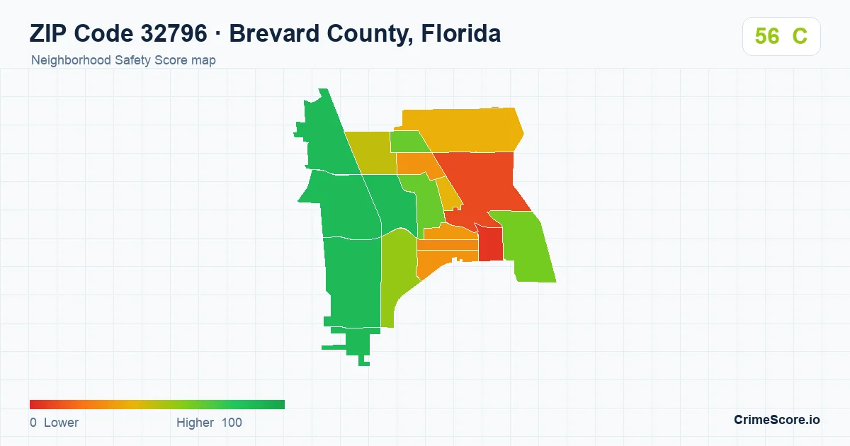 ZIP Code 32796 in Brevard County, Florida neighborhood Safety Score map